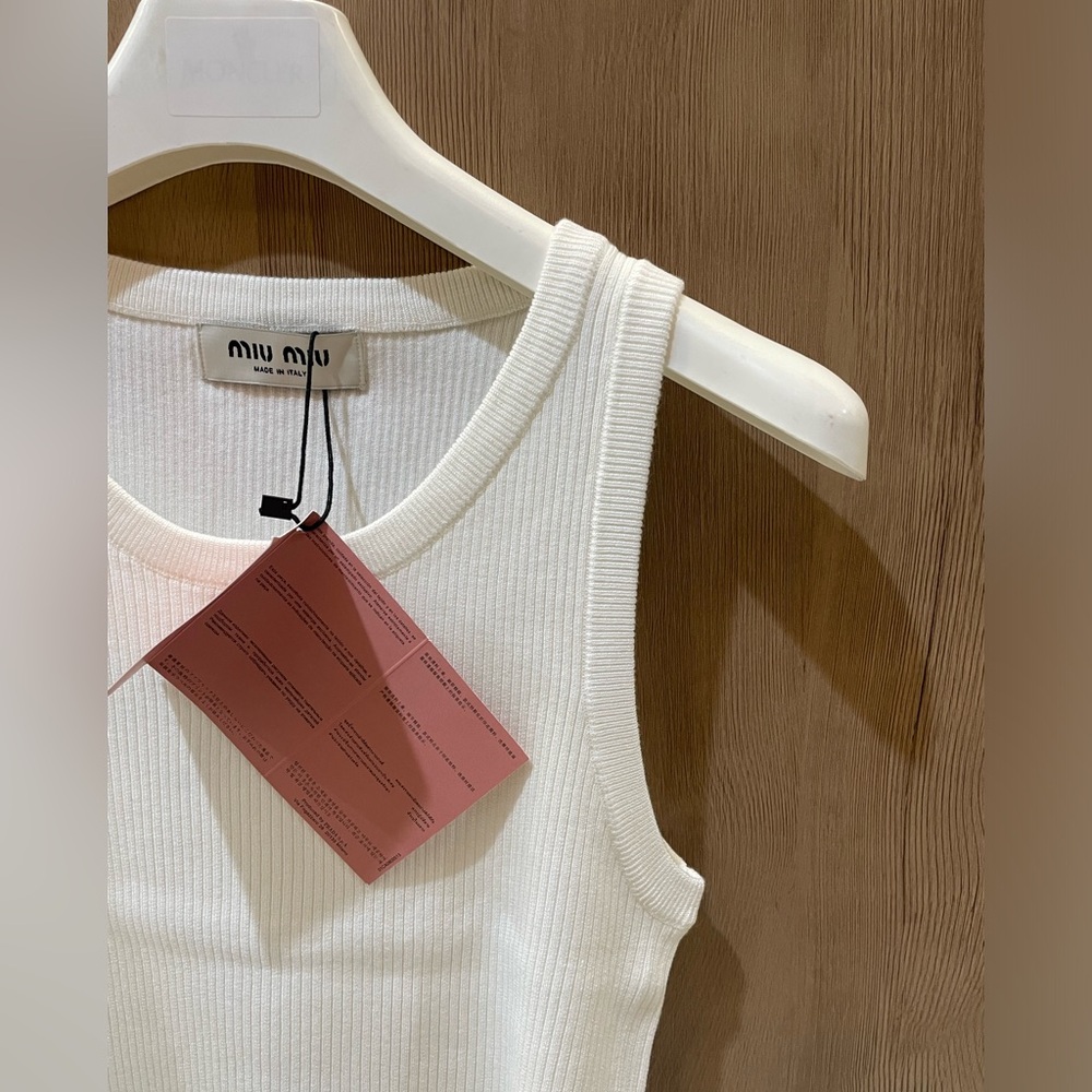 Miu Miu White Ribbed Tank Top - Picture 5 of 6